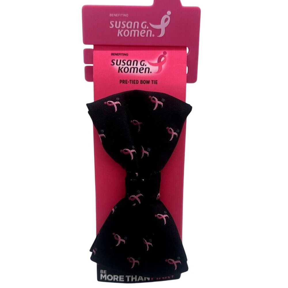 Susan G. Komen Knots for Hope Pre-tied Bow Tie Black w/Pink Breast Cancer Ribbon